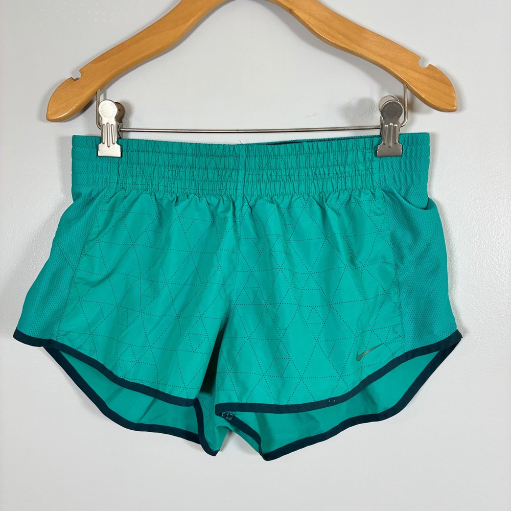Nike Running Shorts Womens Small Teal Geometric Triangle Print Dri-FIT Athletic